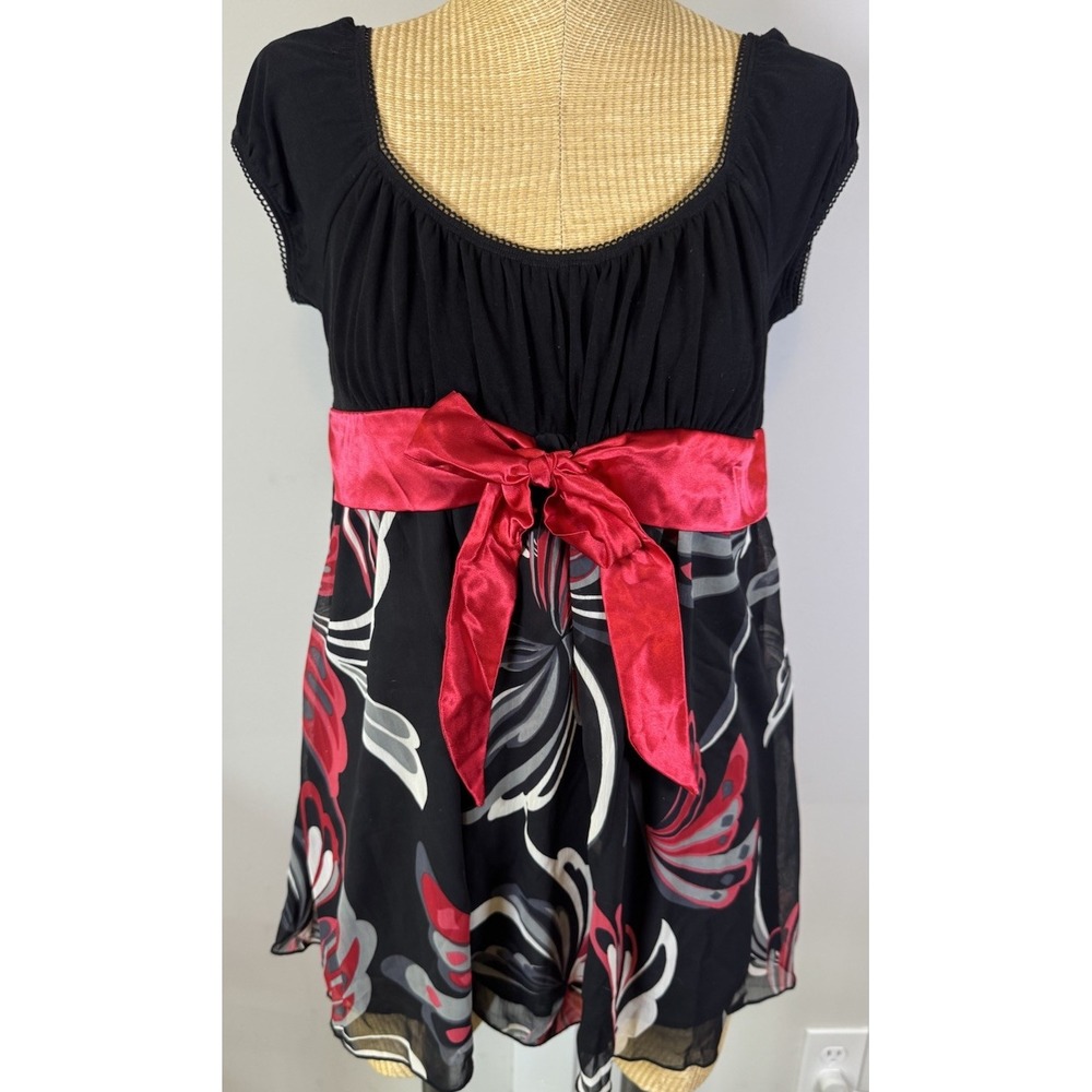 Vintage Y2K Heart And Soul Babydoll Top Red Black Satin Print‎ Whimsy Goth XL